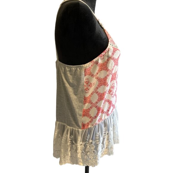 💖Jolt Women's Boho Chic Sleeveless Top With Lace Hem Size L - Picture 3 of 7